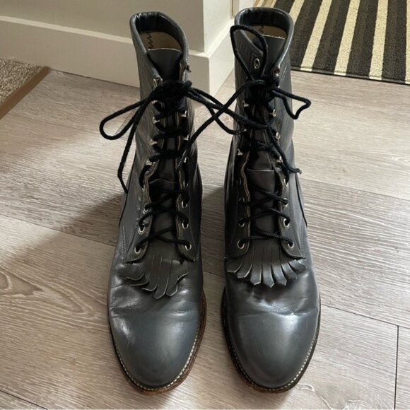 Vintage Justin Fringe Kilte Roper Boots Genuine Leather Cowboy Western Grey Mens - Picture 2 of 12